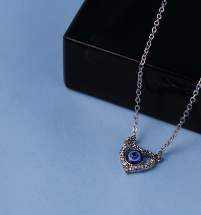 Silver-Plated Stone Eye Pendant With Chain